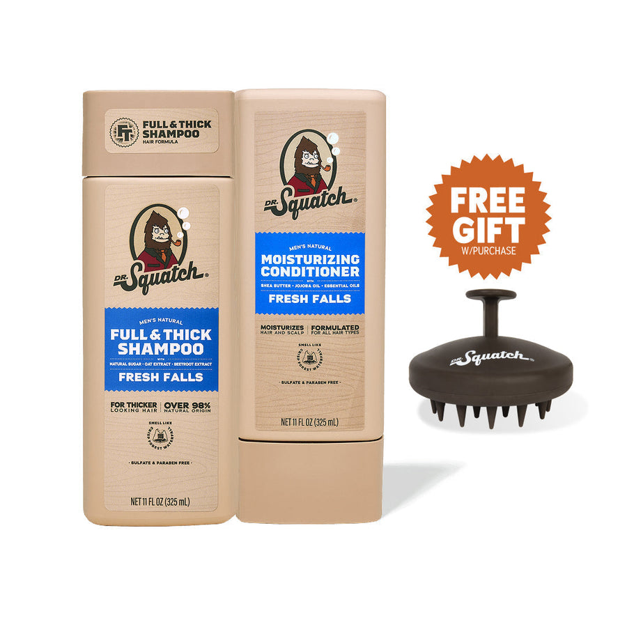 Hair Care Kit + Free Scalp Scrubber | Full & Thick Shampoo | Moisturizing Conditioner | Natural Products for Men X4